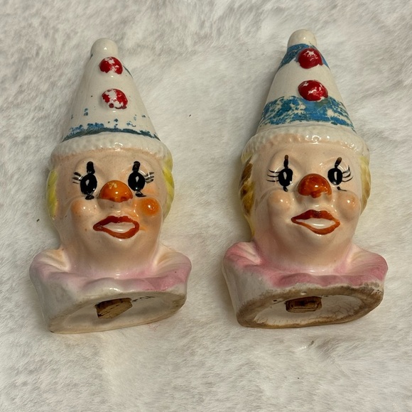 Japan Vintage Clown Circus Salt & Pepper Shakers Creepy Clowns MCM Collectible - Picture 2 of 11